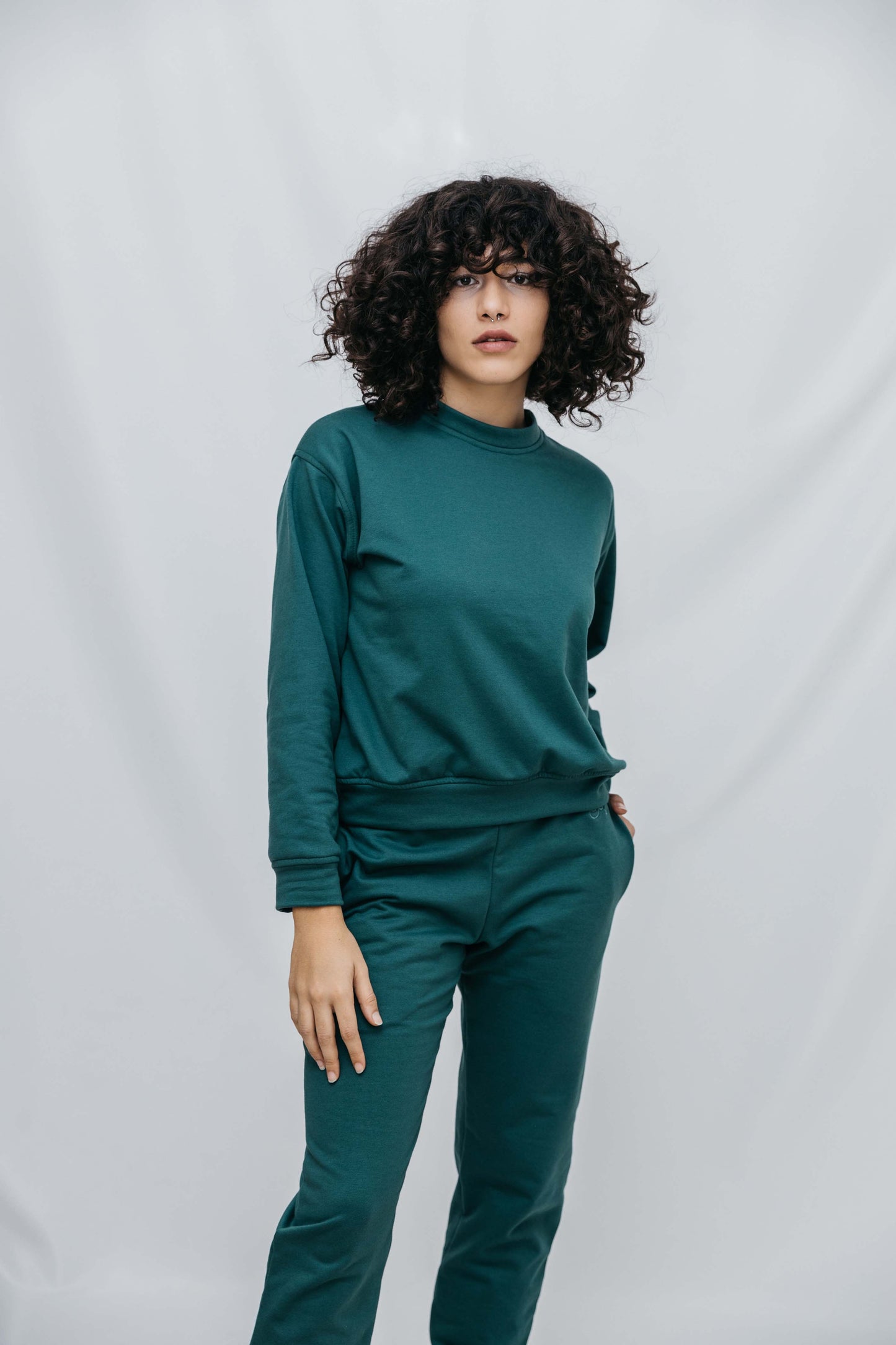 Mia Sweater - Green Cotton Fleece