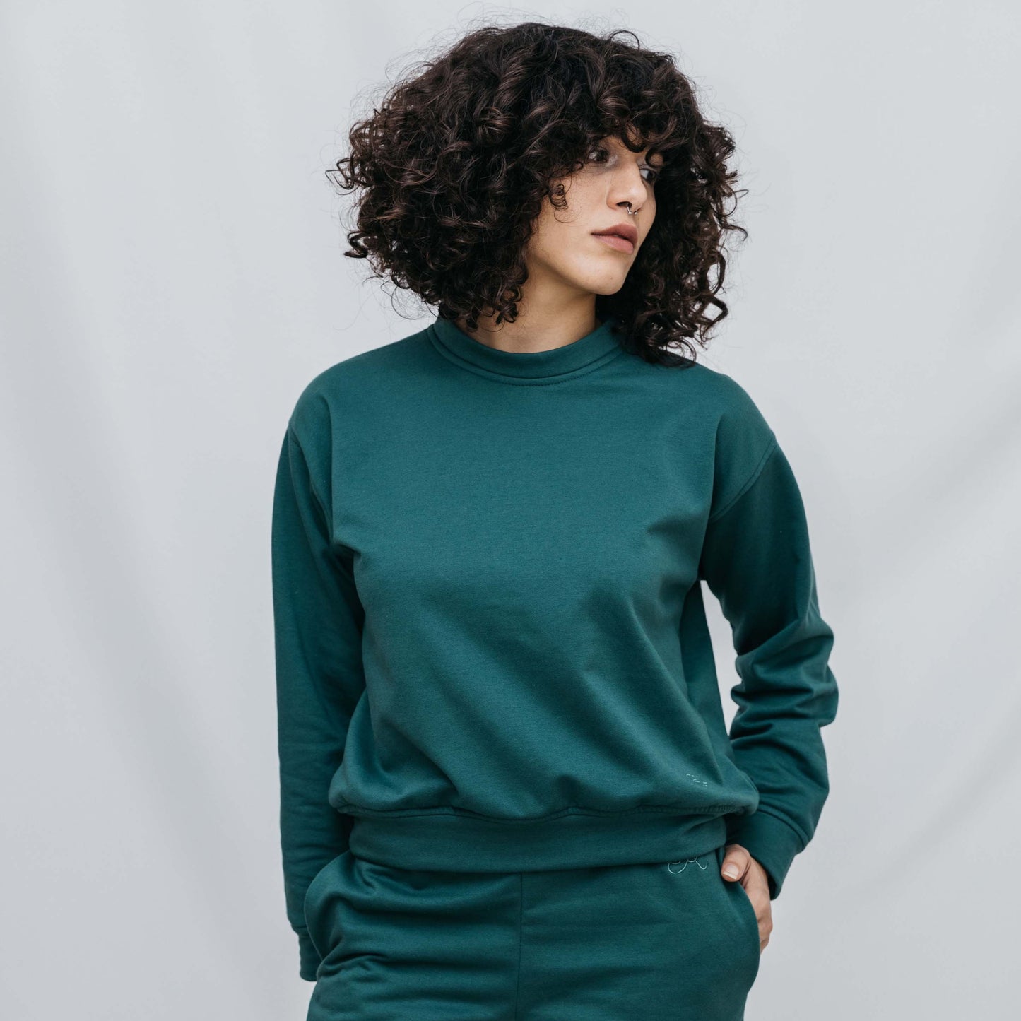 Mia Sweater - Green Cotton Fleece