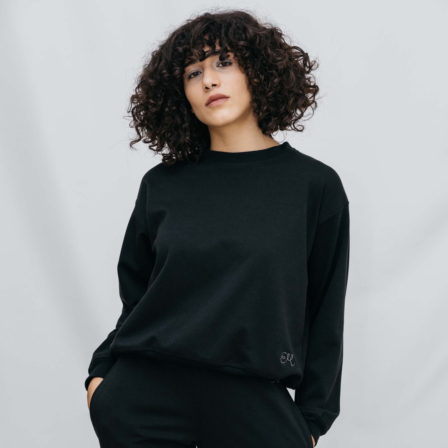 Mia Sweater - Black Cotton Fleece